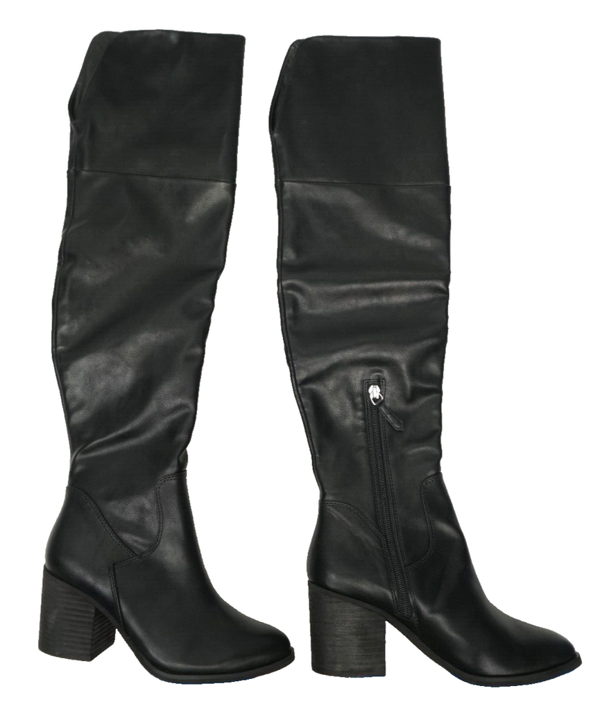 🔥BP. Women Luke Over the Knee Boots Side Zip Faux Leather Heeled, Black, 6M US