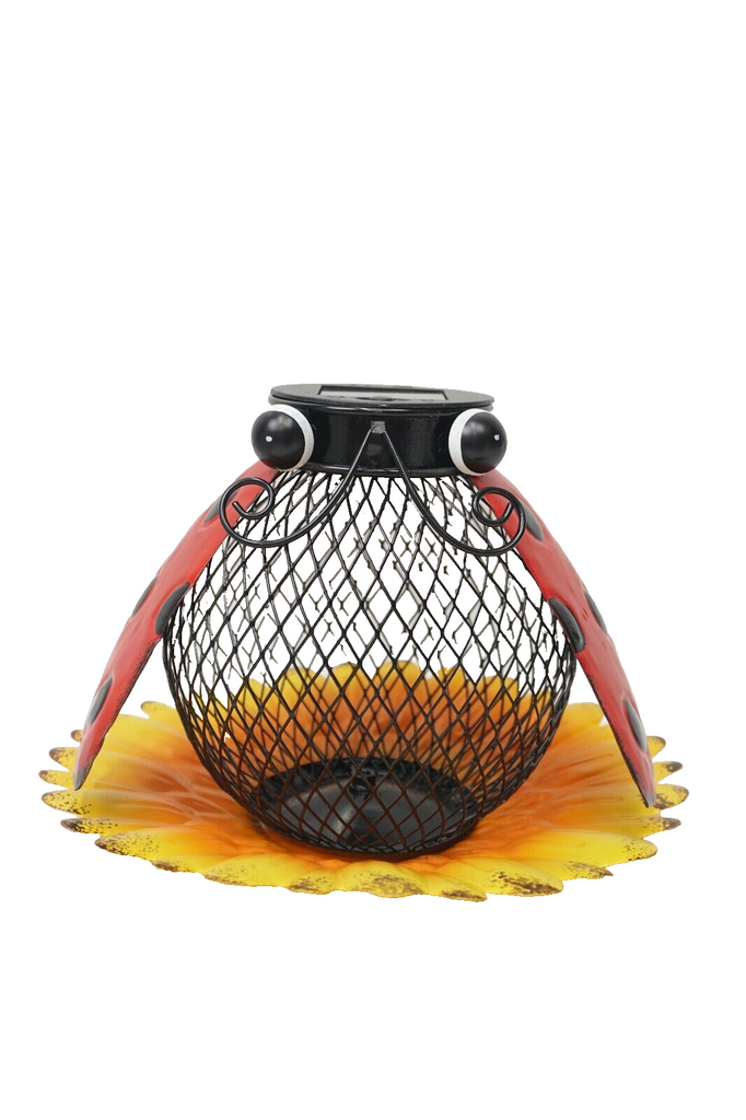 Solar Bird Feeder Outside Hanging Metal Beetle Bee Shape Wild Birds Feeder Light