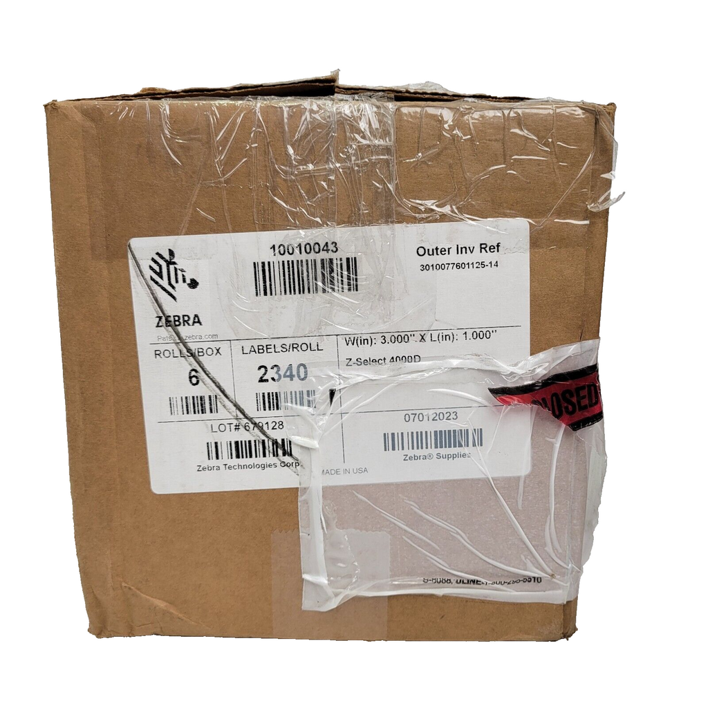 Zebra 10010043 3" x 1" Direct Thermal Labels Z-Select 4000D - 2340/Roll 6 Rolls