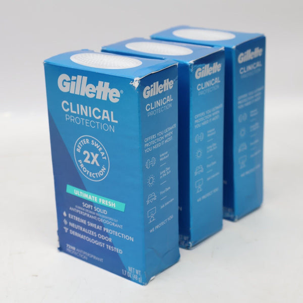 3 PC Gillette Clinical Soft Solid Ultimate Fresh Antiperspirant Deodorant 1.7oz